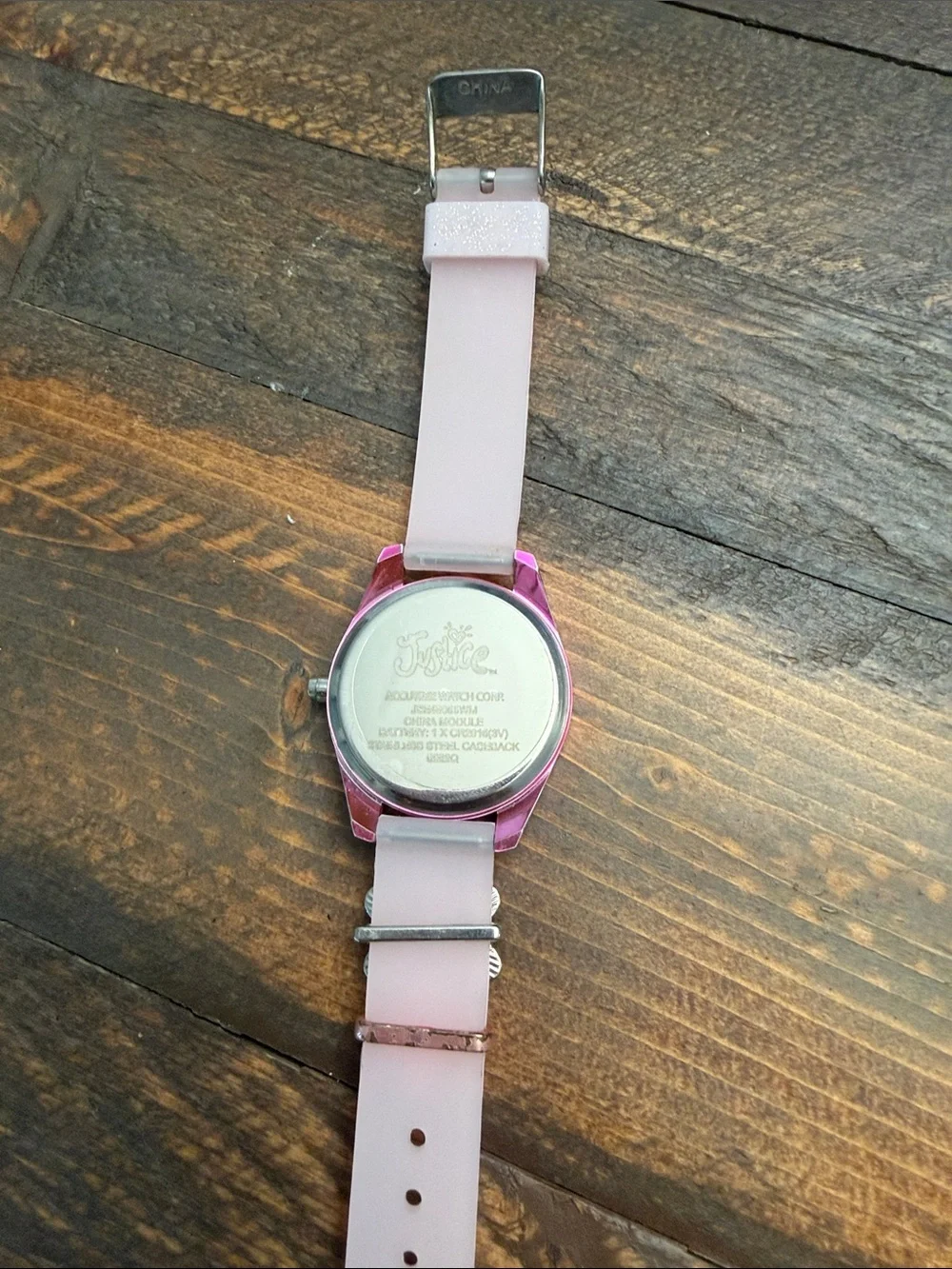 Justice Unisex Pink Band and Charms LED Watch Pink Glitter GUC Working digital